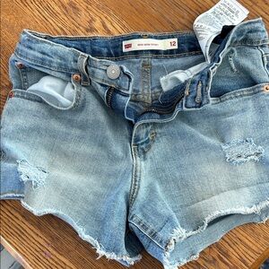 Levi's Kids Mini Mom Shorts Light Blue Distressed Jean Shorts